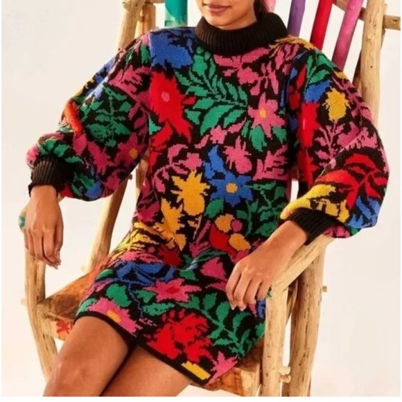 FARM Rio Dresses & Skirts - Farm Rio Multicolored Tropical Garden
Mock Neck Sweater Dress Size Medium